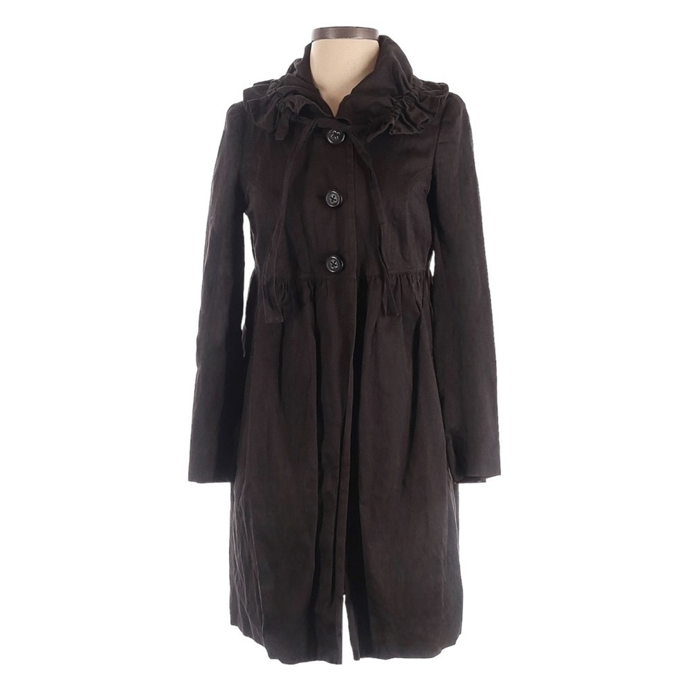 Robert Rodriguez Ruffled Longline Coat Dress Brown 4 Designer Evening Trench